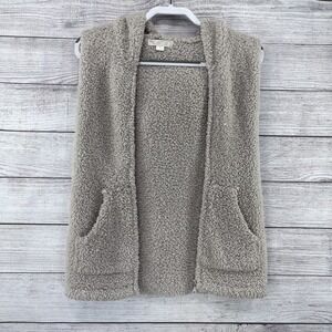 Barefoot Cozychic‎ Oatmeal Tan Soft Everyday Vest Hooded Zip Up Size S